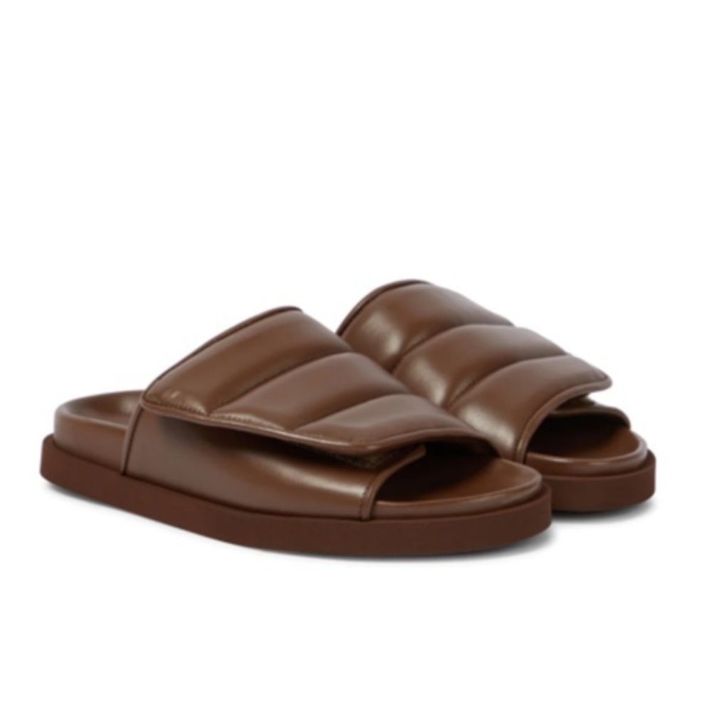 Gia Borghini Sandals Padded Strap Slides Quilted in Coffee Brown
